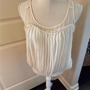 Miss Closet Cream Pleated Sheer Scoop Neck Tank